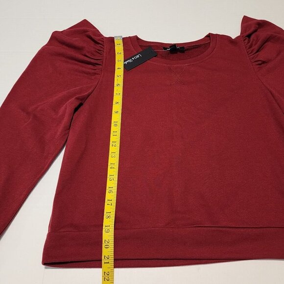 Lea & Viola sz M Puff Sleeve sweatshirt burgundy - Picture 9 of 12